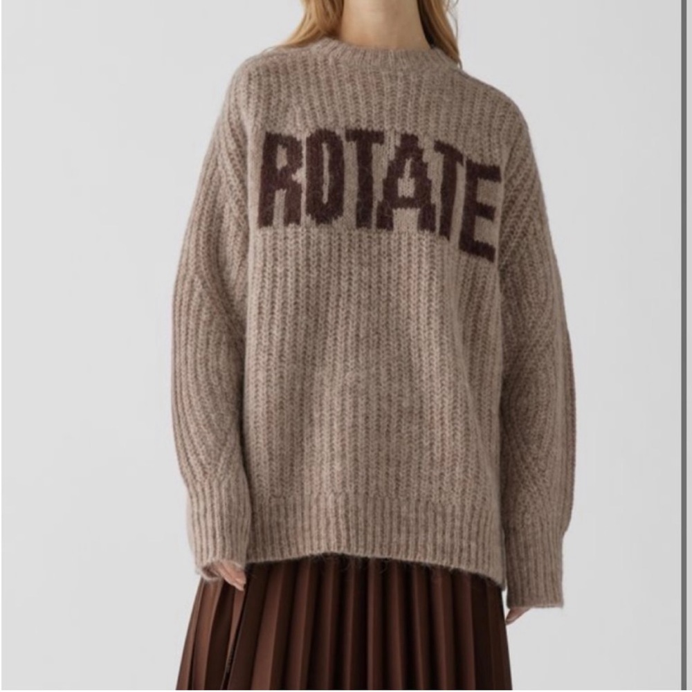 Rotate Birger Christensen Tan Wool Oversize Logo Sweater - The Brandy Jumper